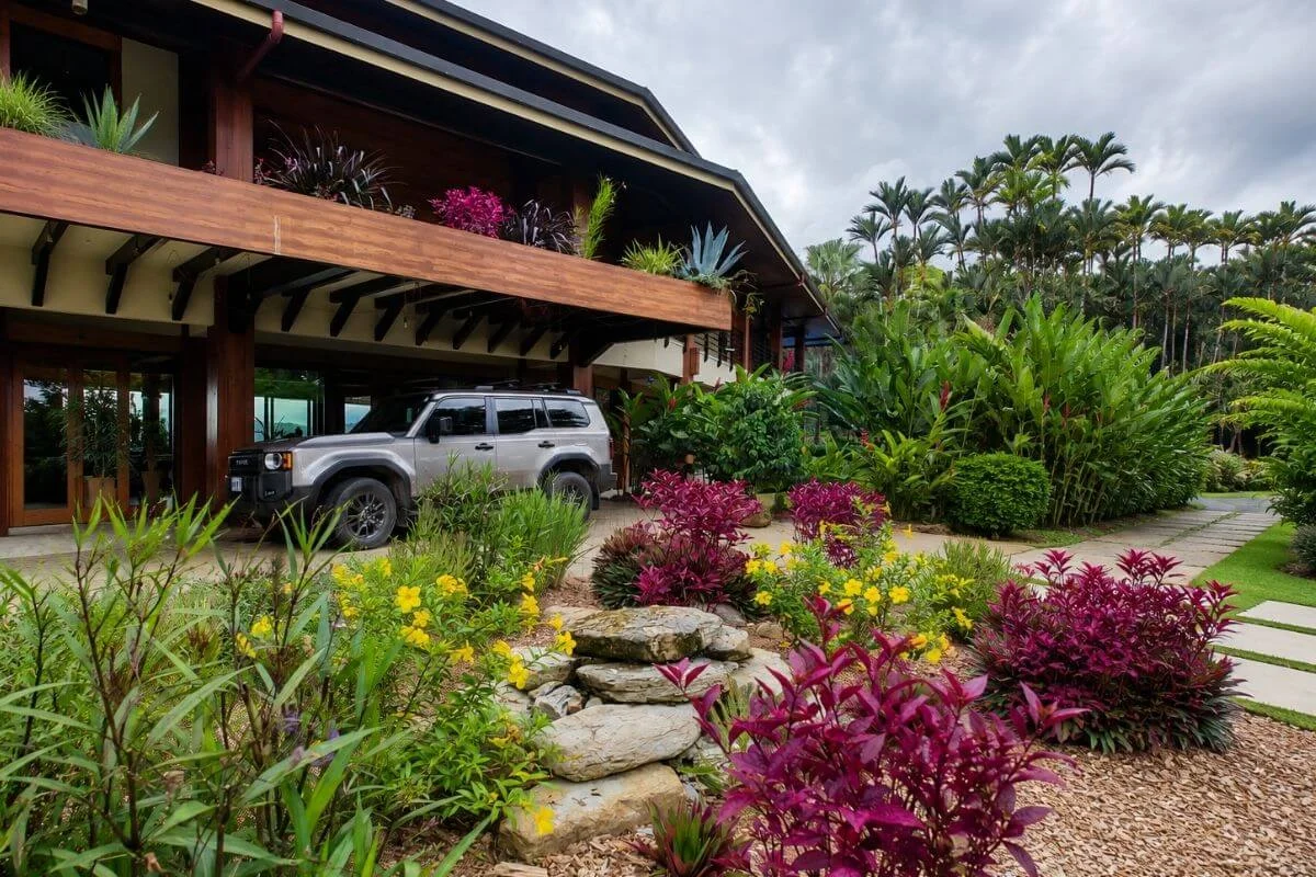 Lamangata Resort entrance with tropical garden landscaping
